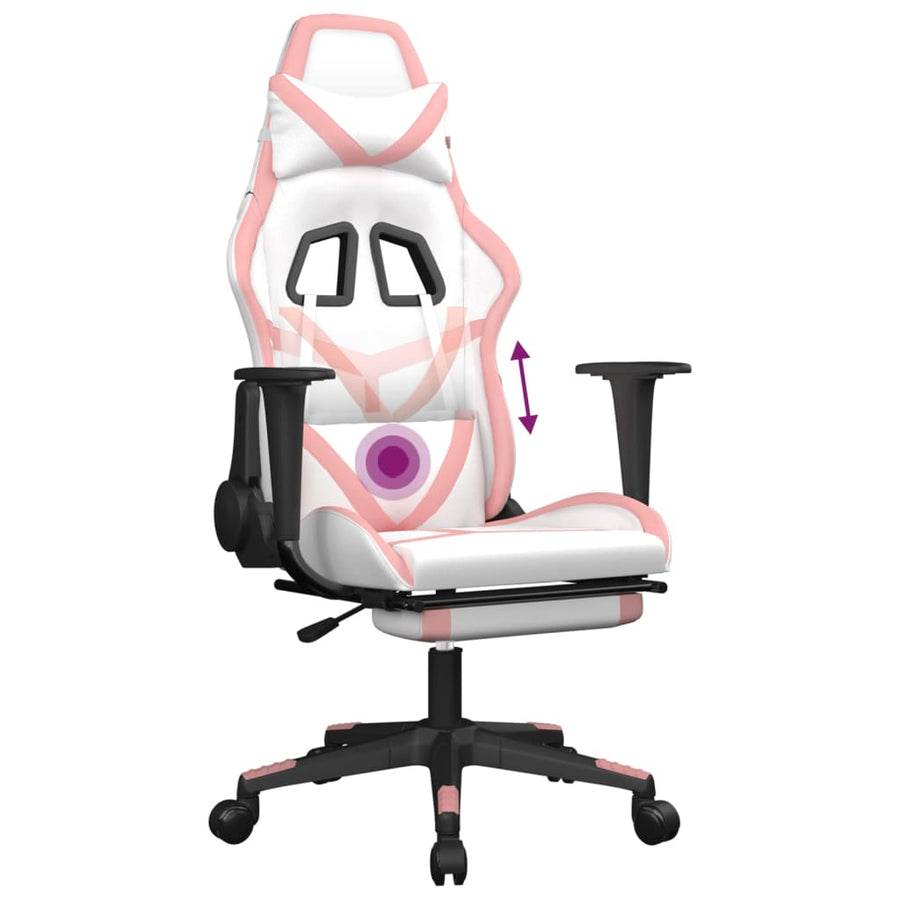 Massage gamestoel met voetensteun kunstleer zwart en roze Wit en roze Met voetensteun