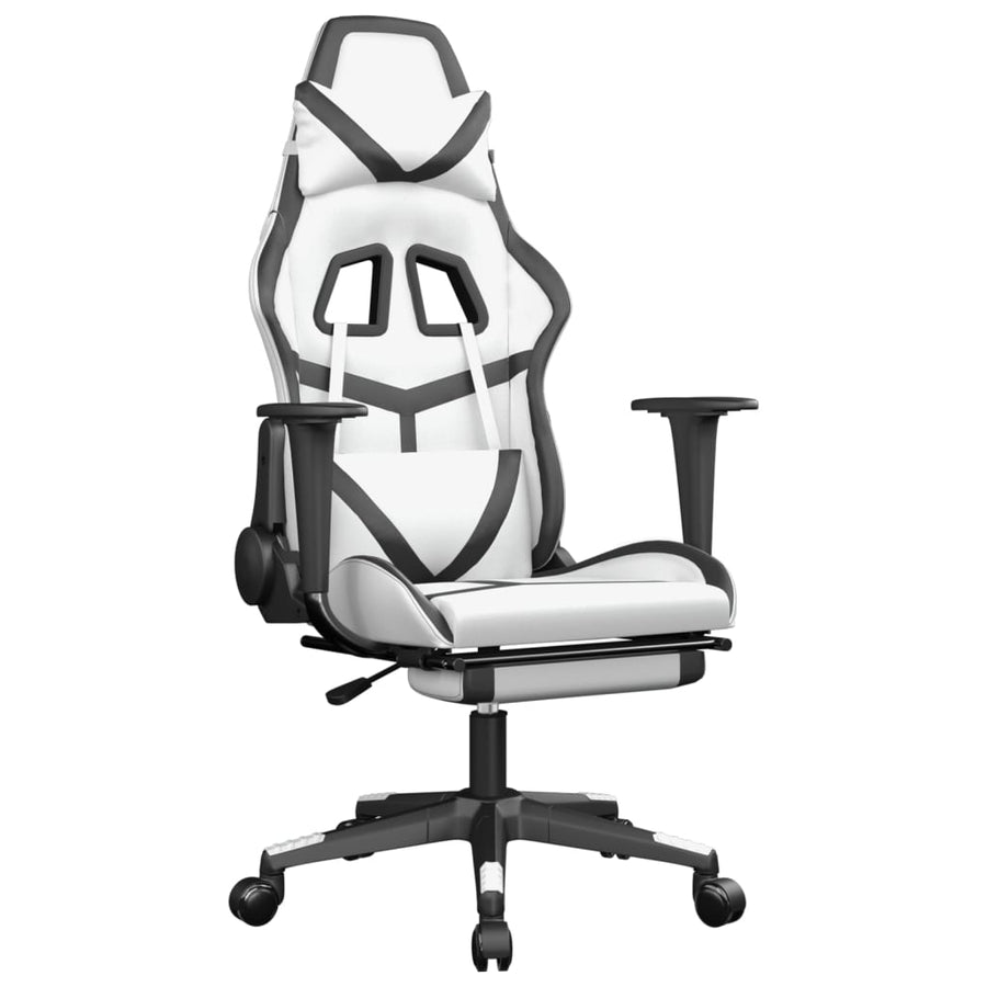Massage gamestoel met voetensteun kunstleer wit en zwart Wit en zwart Met voetensteun