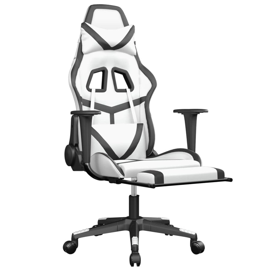 Massage gamestoel met voetensteun kunstleer wit en zwart Wit en zwart Met voetensteun