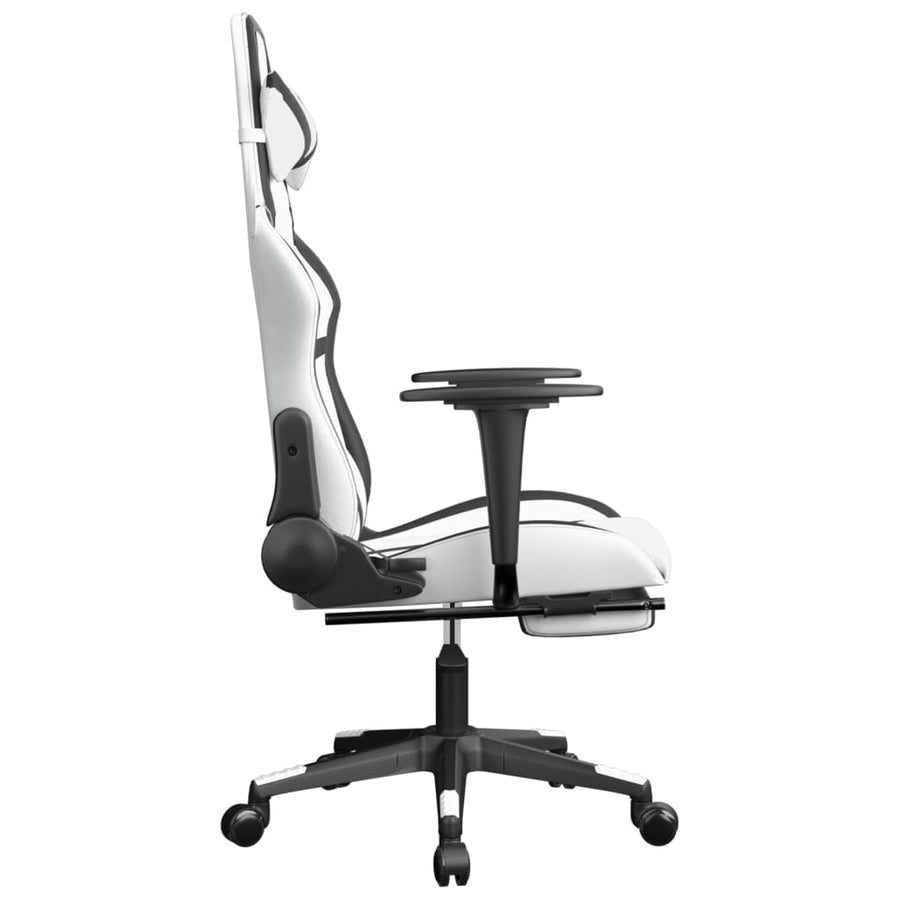 Massage gamestoel met voetensteun kunstleer wit en zwart Wit en zwart Met voetensteun