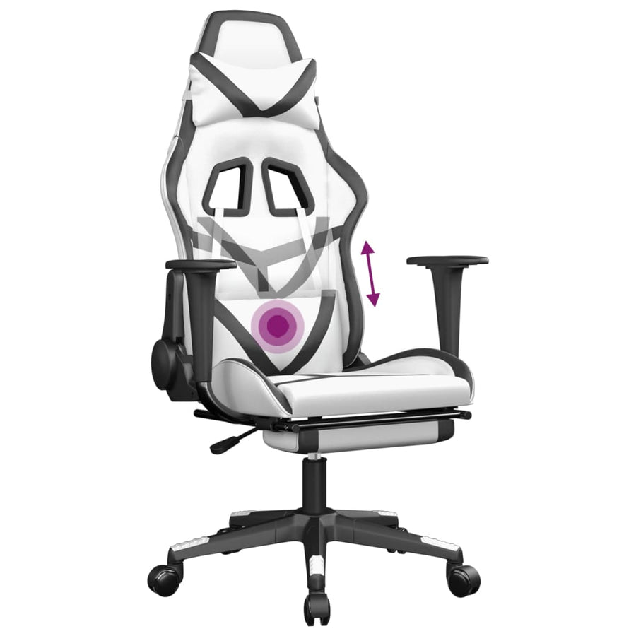 Massage gamestoel met voetensteun kunstleer wit en zwart Wit en zwart Met voetensteun
