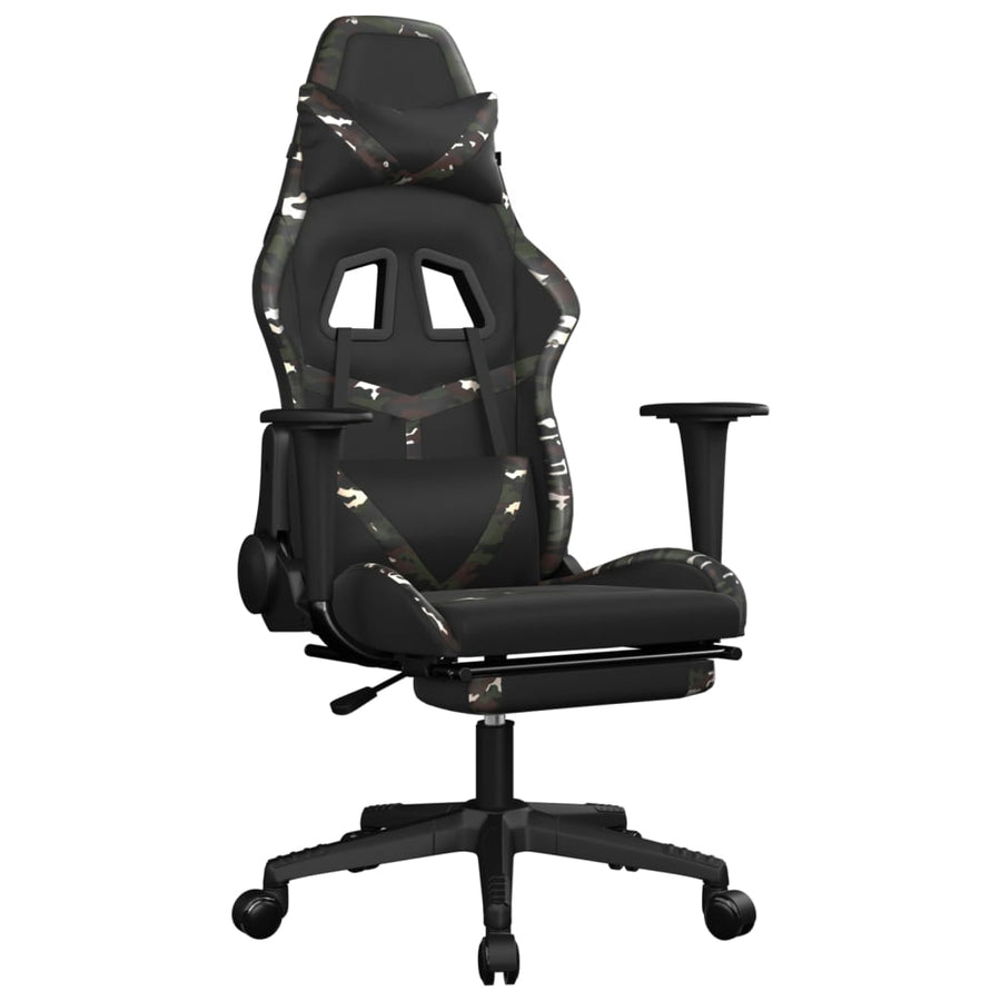 Massage gamestoel met voetensteun kunstleer zwart en camouflage Zwart en camouflage Met voetensteun