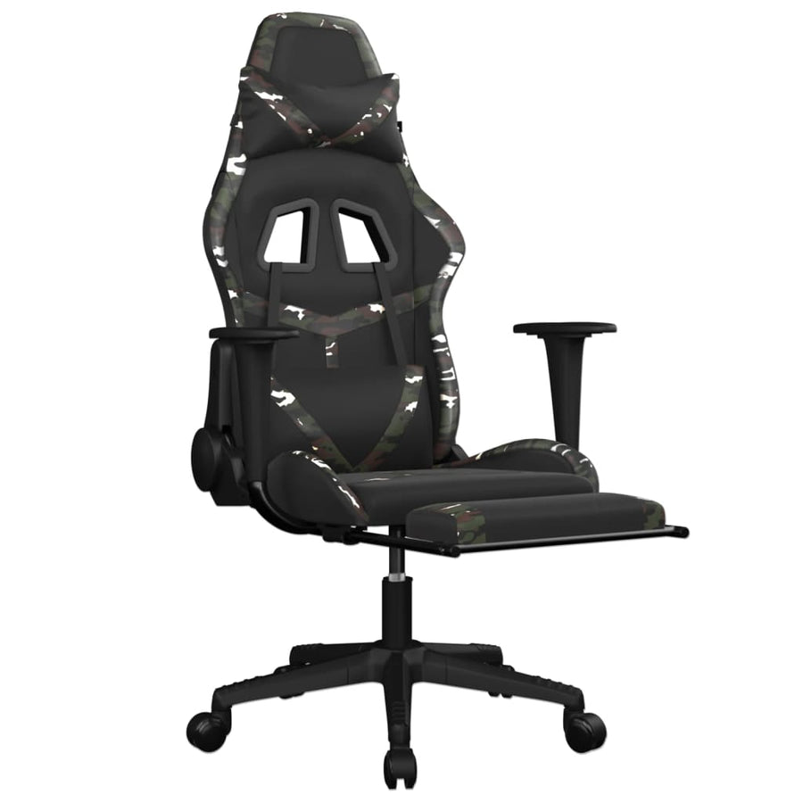 Massage gamestoel met voetensteun kunstleer zwart en camouflage Zwart en camouflage Met voetensteun