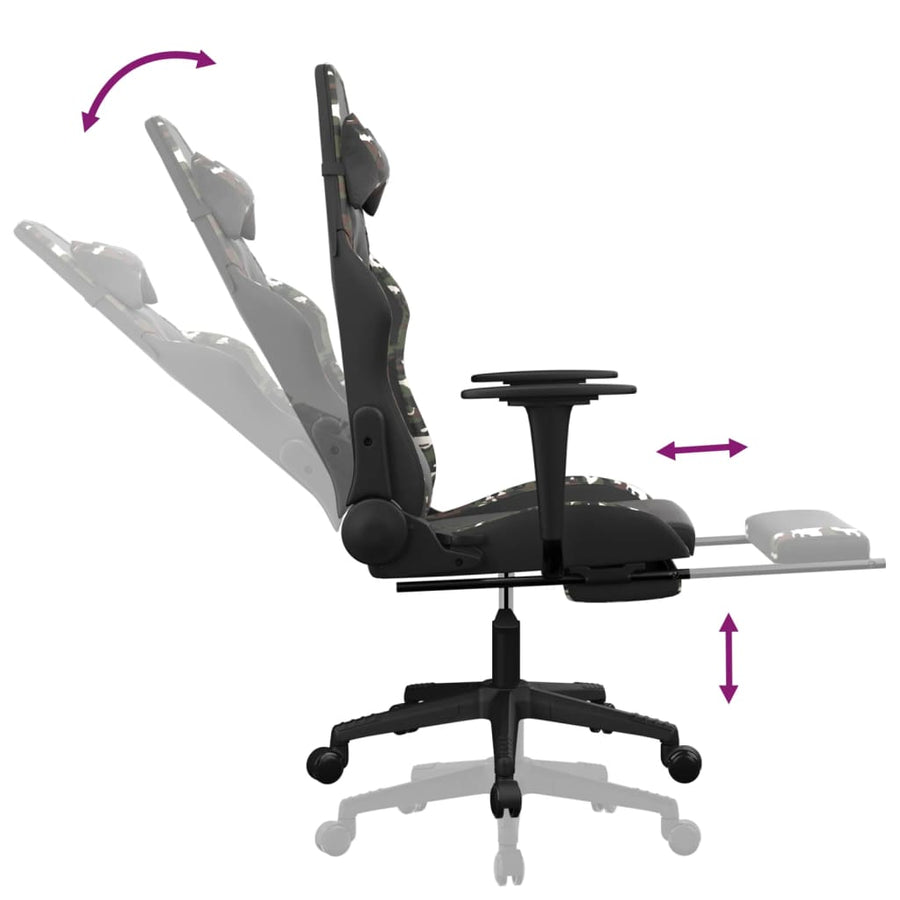 Massage gamestoel met voetensteun kunstleer zwart en camouflage Zwart en camouflage Met voetensteun