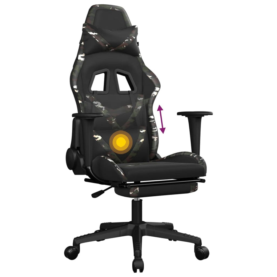 Massage gamestoel met voetensteun kunstleer zwart en camouflage Zwart en camouflage Met voetensteun