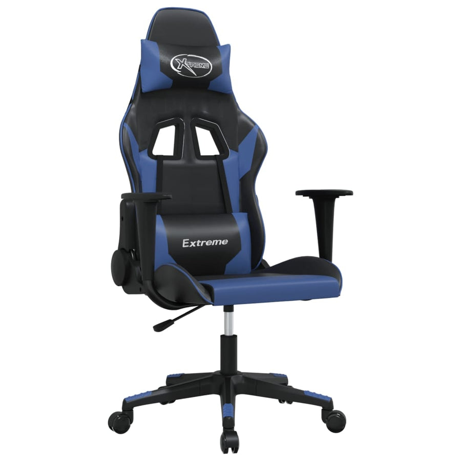 Massage gamestoel kunstleer zwart en blauw 1 Zwart en blauw