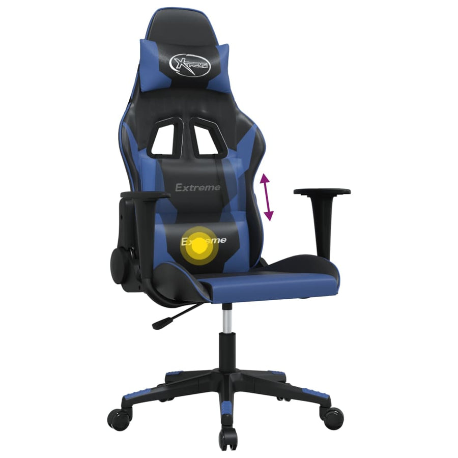 Massage gamestoel kunstleer zwart en blauw 1 Zwart en blauw