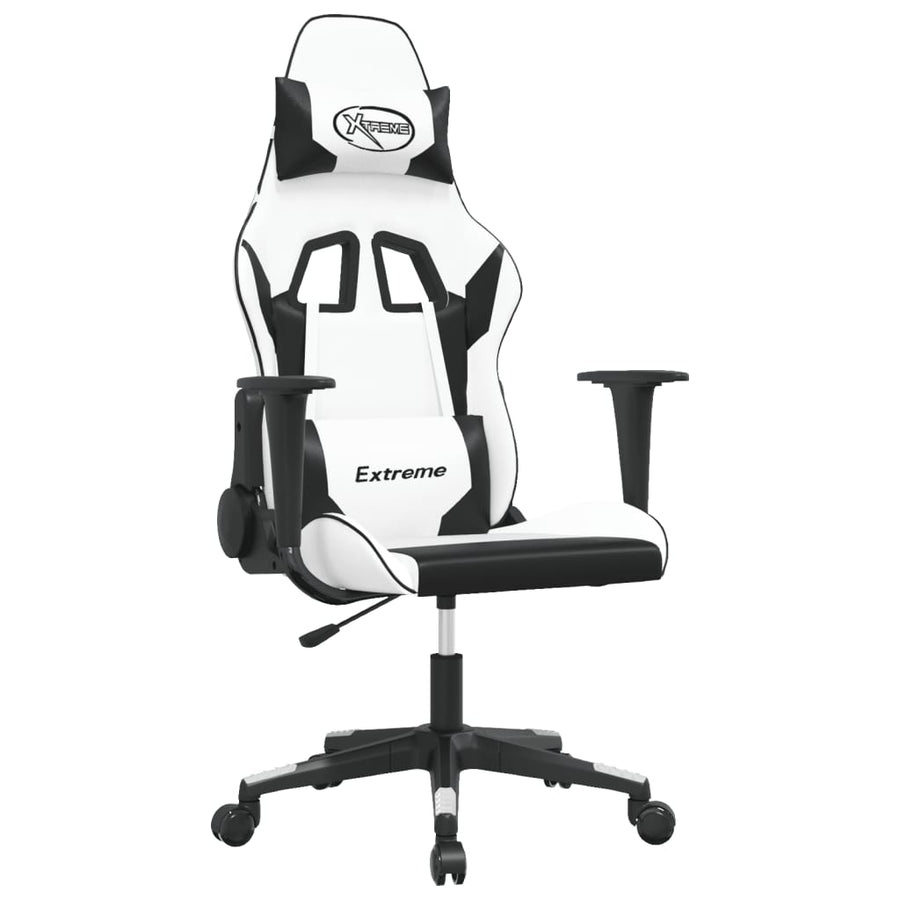 Massage Gamestoel Kunstleer Wit en zwart Zonder voetensteun