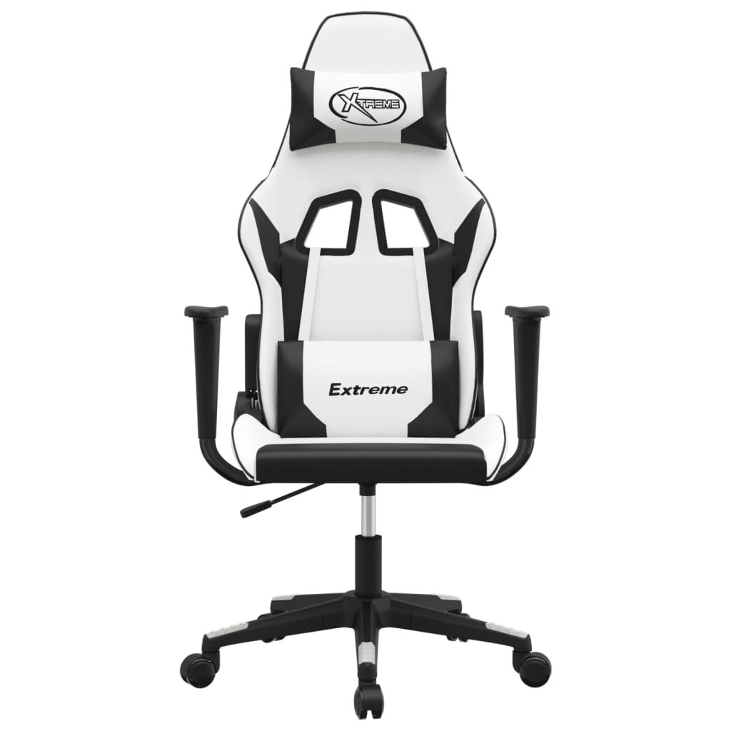Massage Gamestoel Kunstleer Wit en zwart Zonder voetensteun