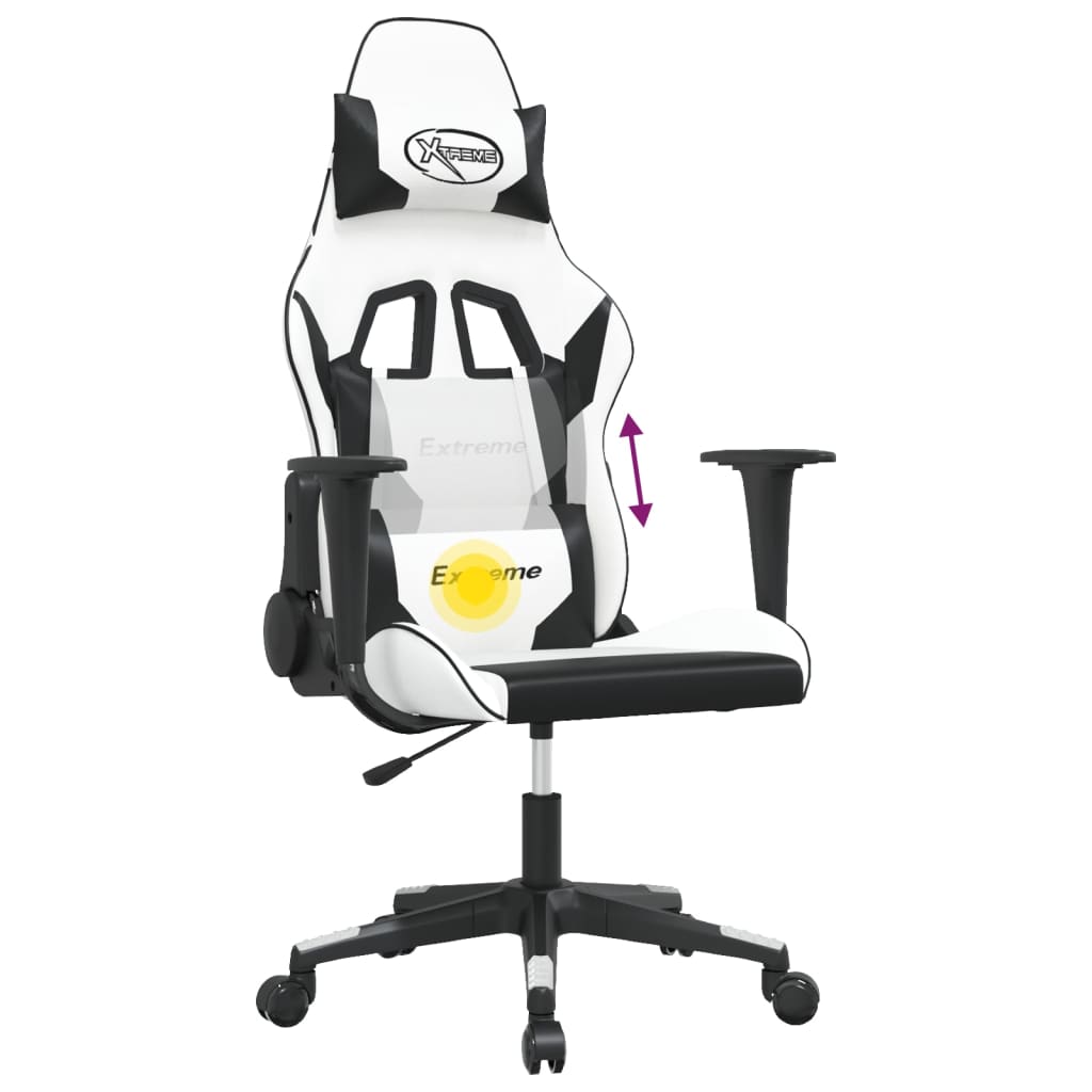 Massage Gamestoel Kunstleer Wit en zwart Zonder voetensteun