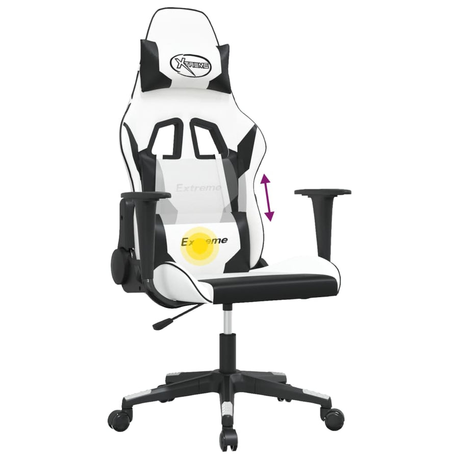Massage Gamestoel Kunstleer Wit en zwart Zonder voetensteun