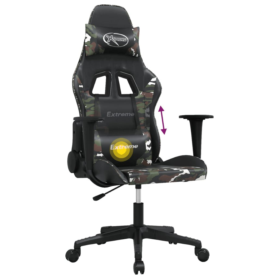 Massage Gamestoel Kunstleer Zwart en camouflage Zonder voetensteun