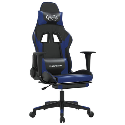 Massage gamestoel met voetensteun kunstleer zwart en blauw