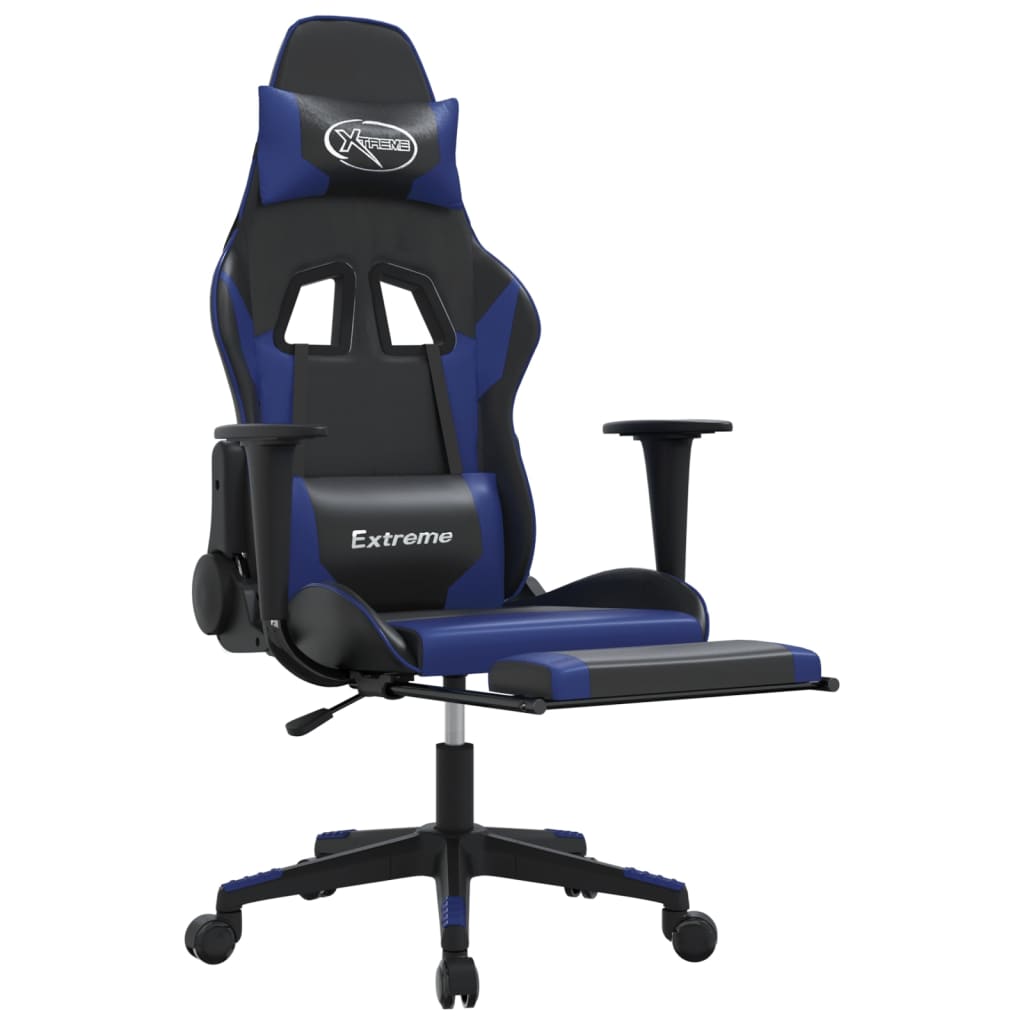Massage gamestoel met voetensteun kunstleer zwart en blauw