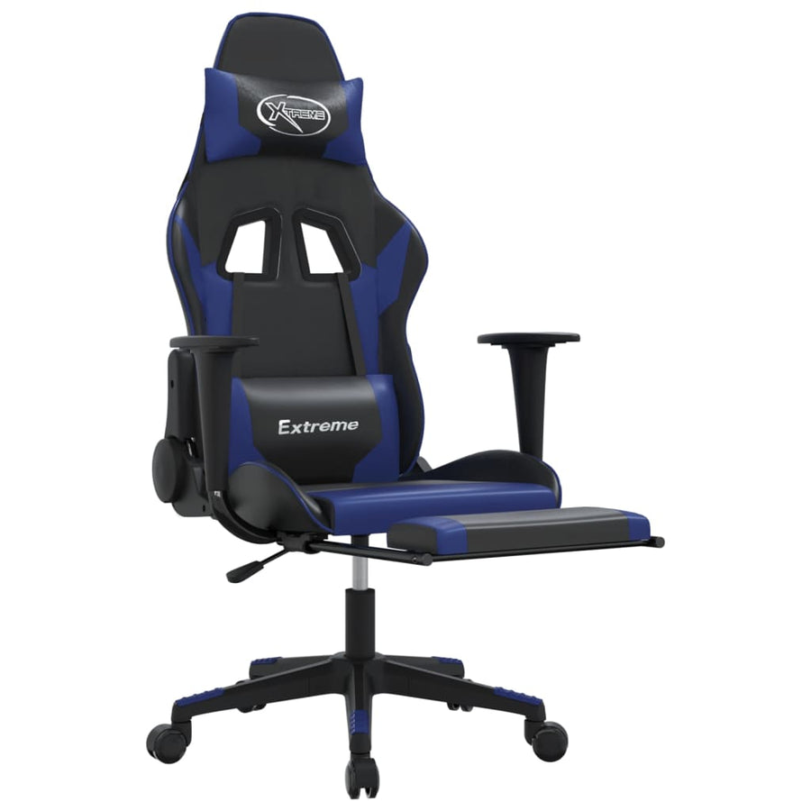 Massage gamestoel met voetensteun kunstleer zwart en blauw