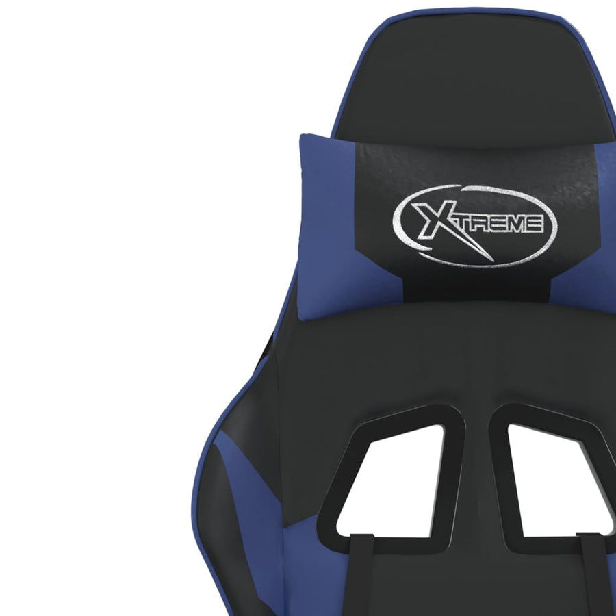 Massage gamestoel met voetensteun kunstleer zwart en blauw