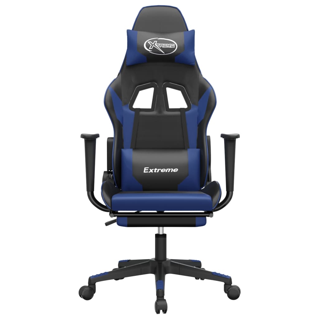 Massage gamestoel met voetensteun kunstleer zwart en blauw