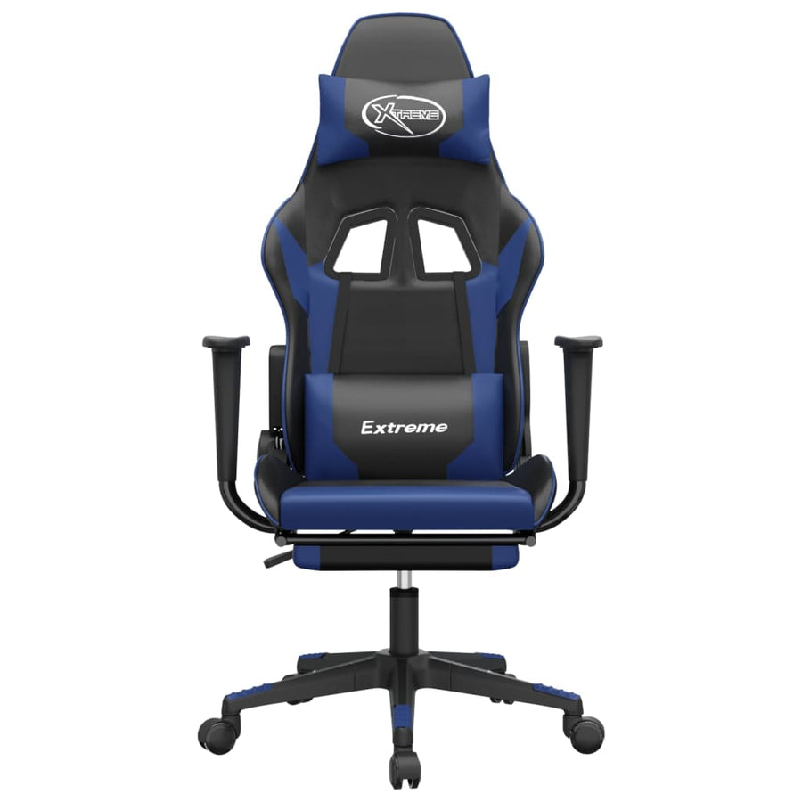 Massage gamestoel met voetensteun kunstleer zwart en blauw