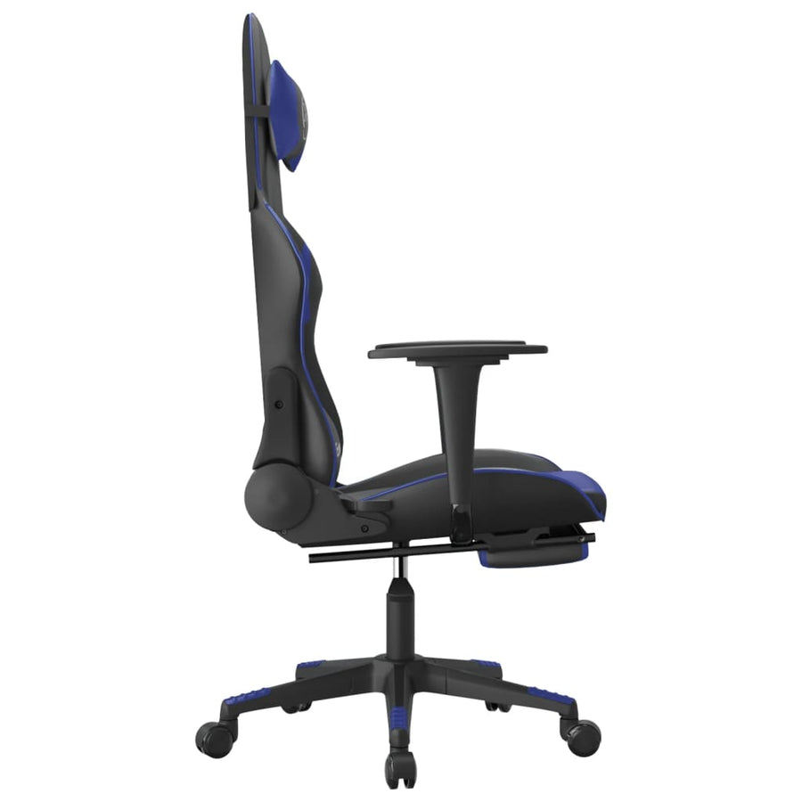 Massage gamestoel met voetensteun kunstleer zwart en blauw