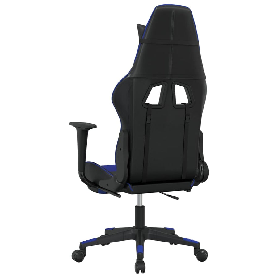 Massage gamestoel met voetensteun kunstleer zwart en blauw
