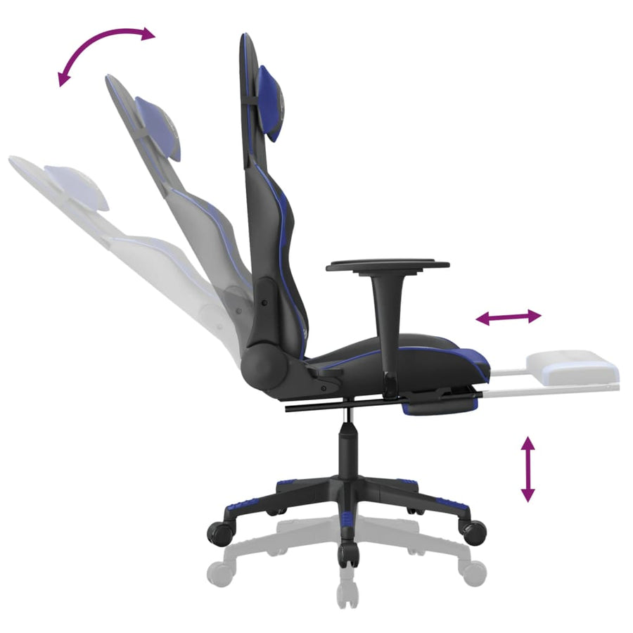 Massage gamestoel met voetensteun kunstleer zwart en blauw