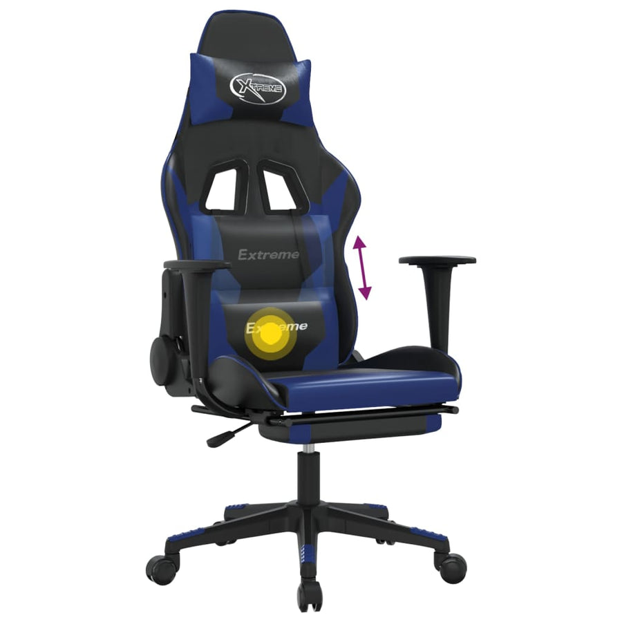 Massage gamestoel met voetensteun kunstleer zwart en blauw