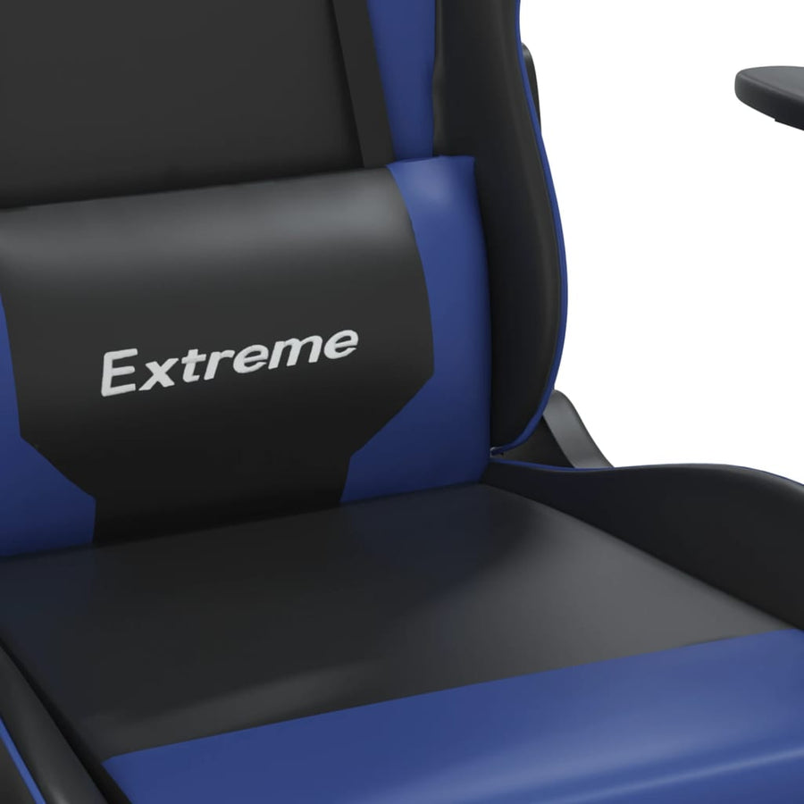 Massage gamestoel met voetensteun kunstleer zwart en blauw