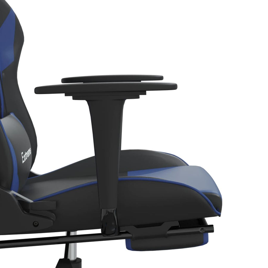 Massage gamestoel met voetensteun kunstleer zwart en blauw