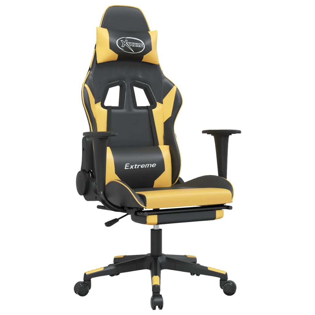 Massage gamestoel met voetensteun kunstleer zwart/goudkleurig