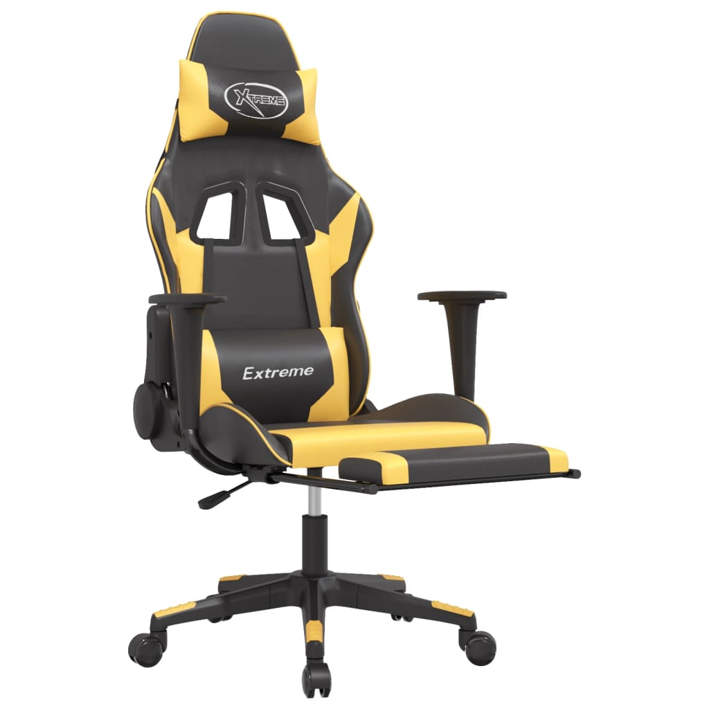 Massage gamestoel met voetensteun kunstleer zwart/goudkleurig
