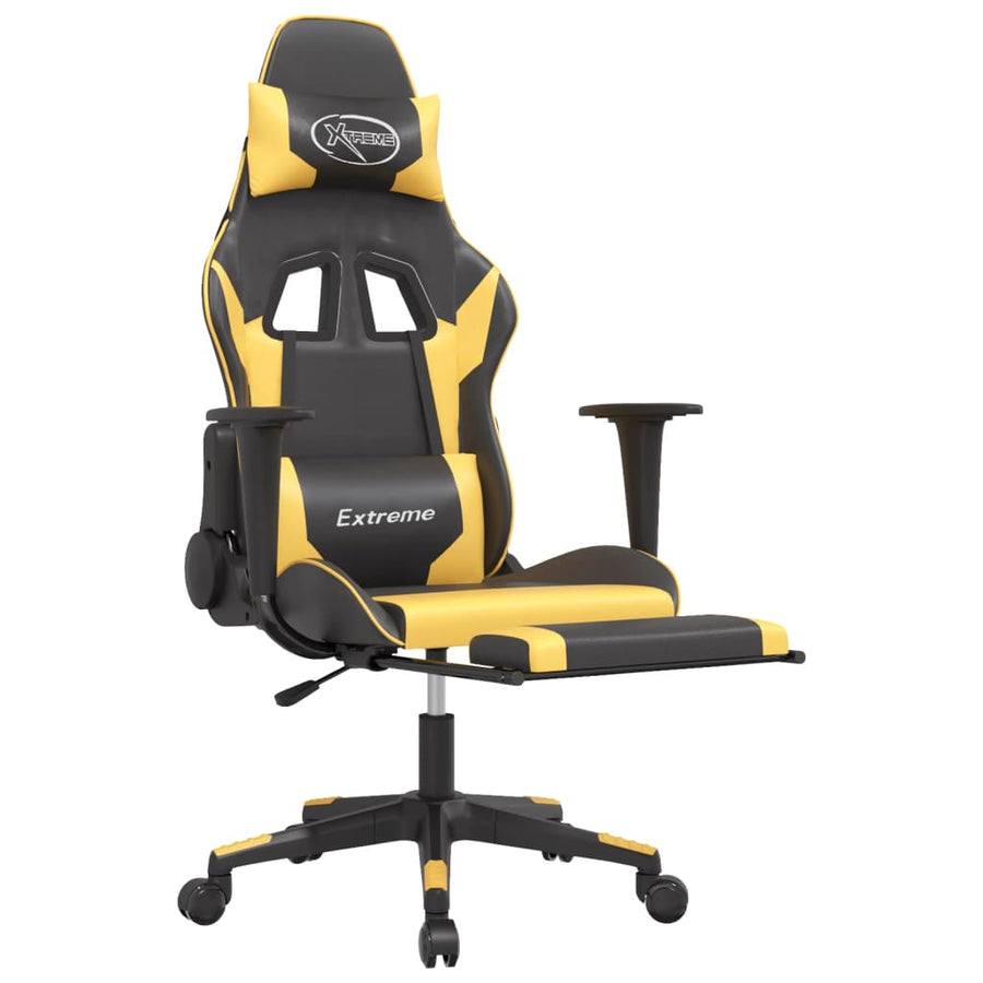 Massage gamestoel met voetensteun kunstleer zwart/goudkleurig
