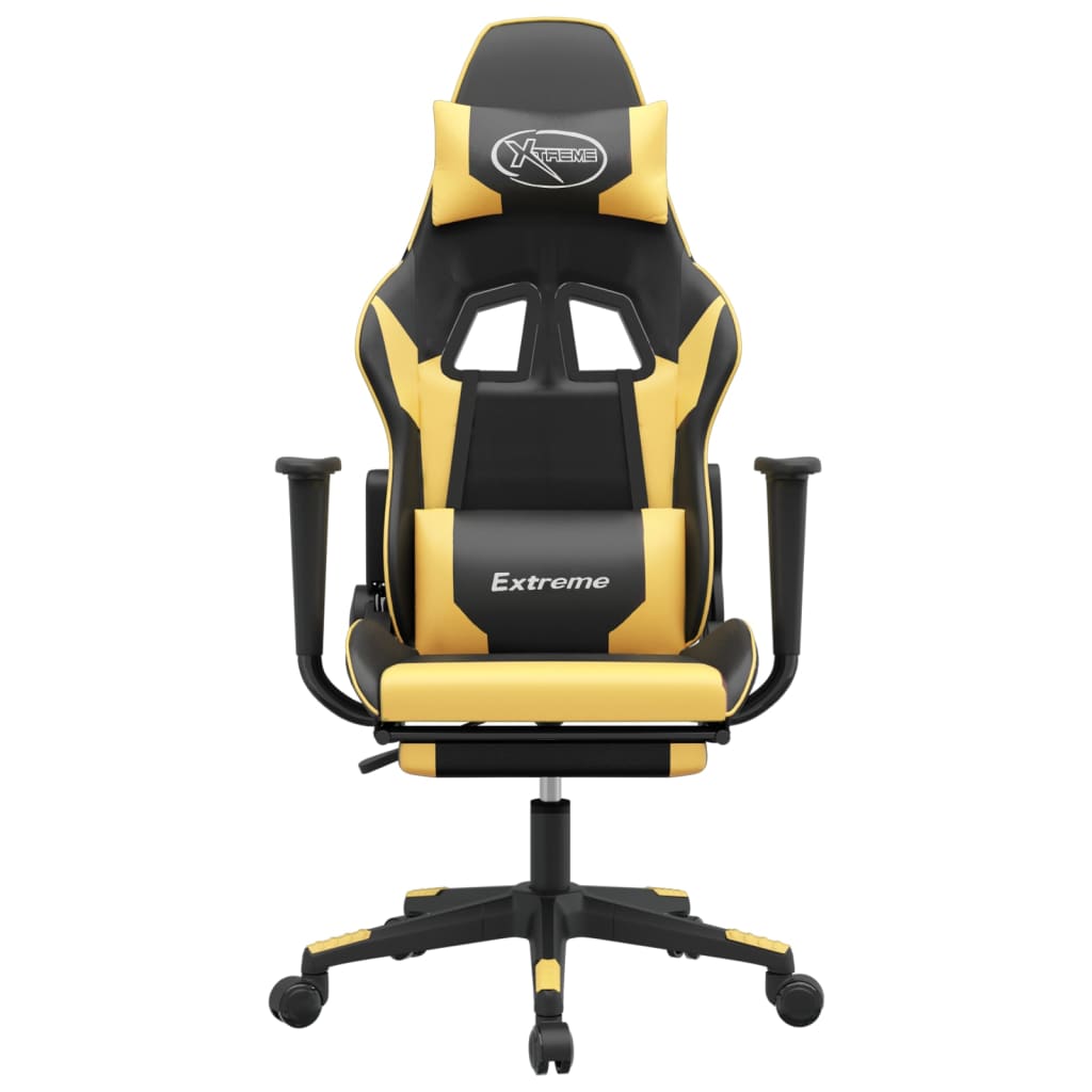 Massage gamestoel met voetensteun kunstleer zwart/goudkleurig