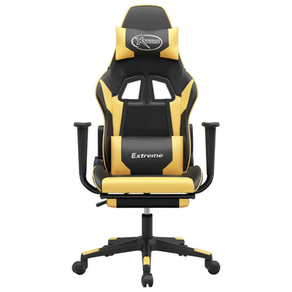 Massage gamestoel met voetensteun kunstleer zwart/goudkleurig