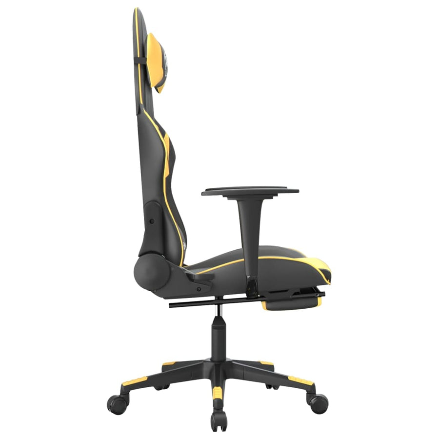 Massage gamestoel met voetensteun kunstleer zwart/goudkleurig