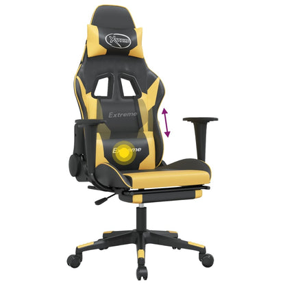Massage gamestoel met voetensteun kunstleer zwart/goudkleurig