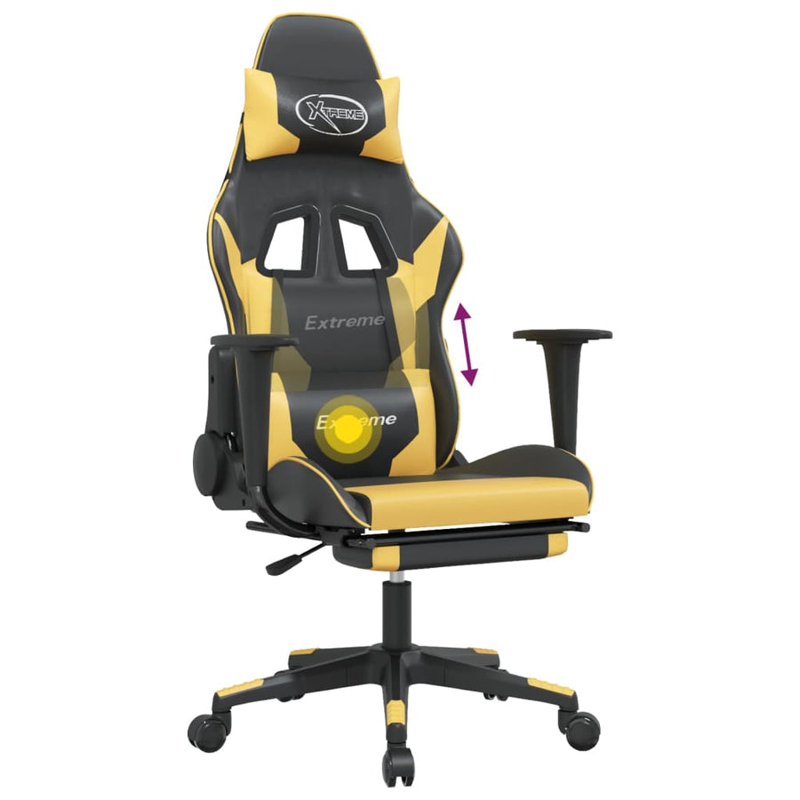 Massage gamestoel met voetensteun kunstleer zwart/goudkleurig