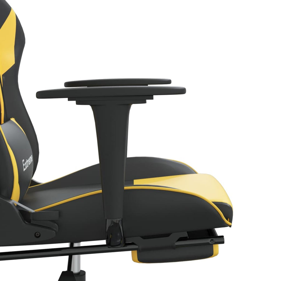 Massage gamestoel met voetensteun kunstleer zwart/goudkleurig
