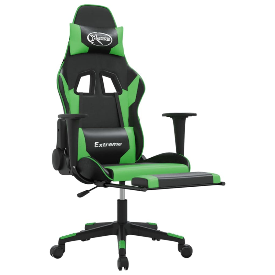 Massage gamestoel met voetensteun kunstleer zwart en groen