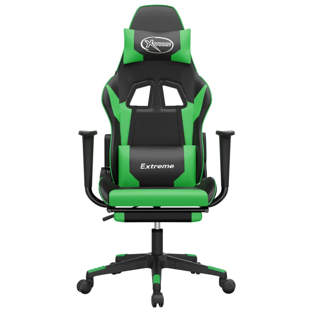 Massage gamestoel met voetensteun kunstleer zwart en groen