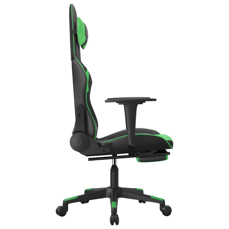Massage gamestoel met voetensteun kunstleer zwart en groen
