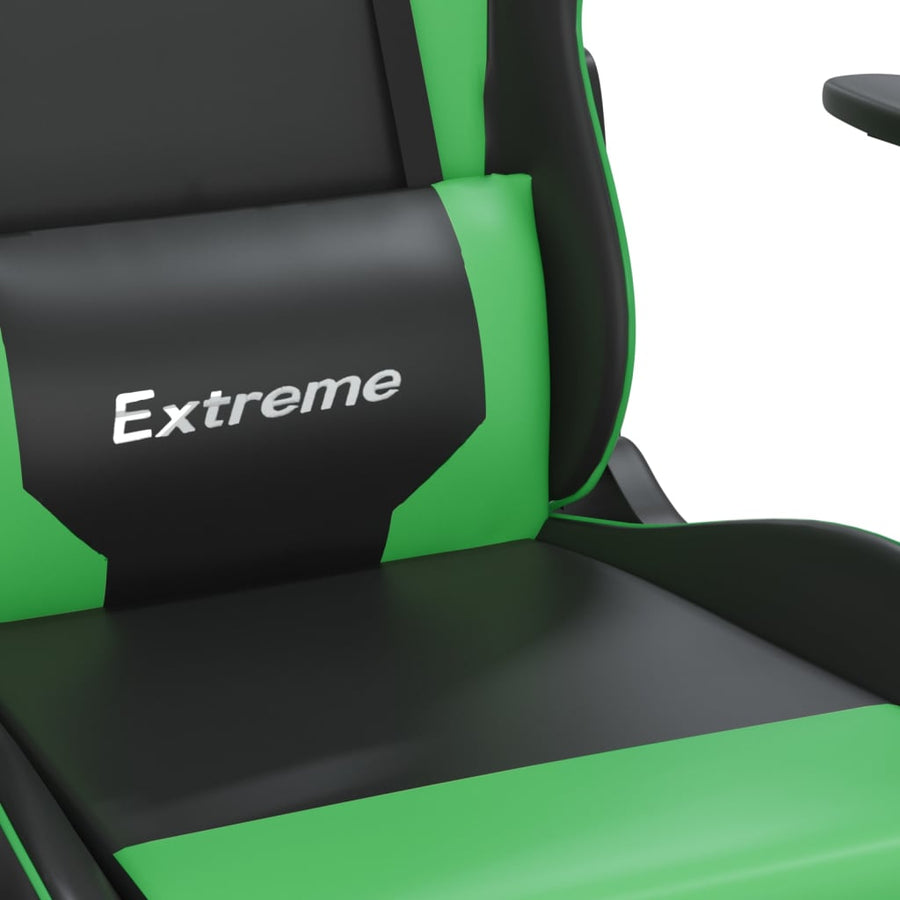 Massage gamestoel met voetensteun kunstleer zwart en groen