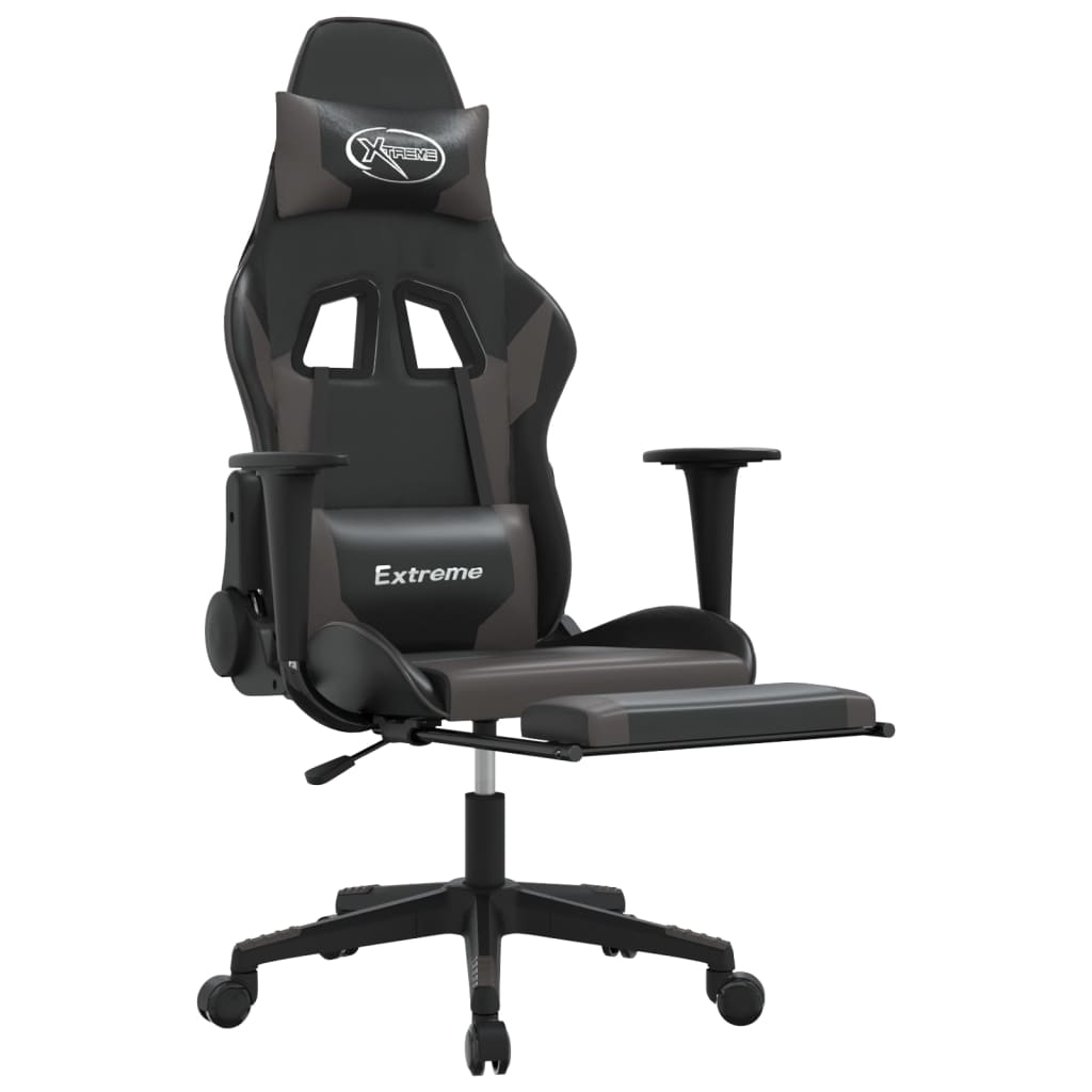 Massage gamestoel met voetensteun kunstleer zwart en grijs