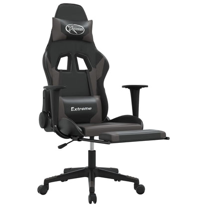 Massage gamestoel met voetensteun kunstleer zwart en grijs