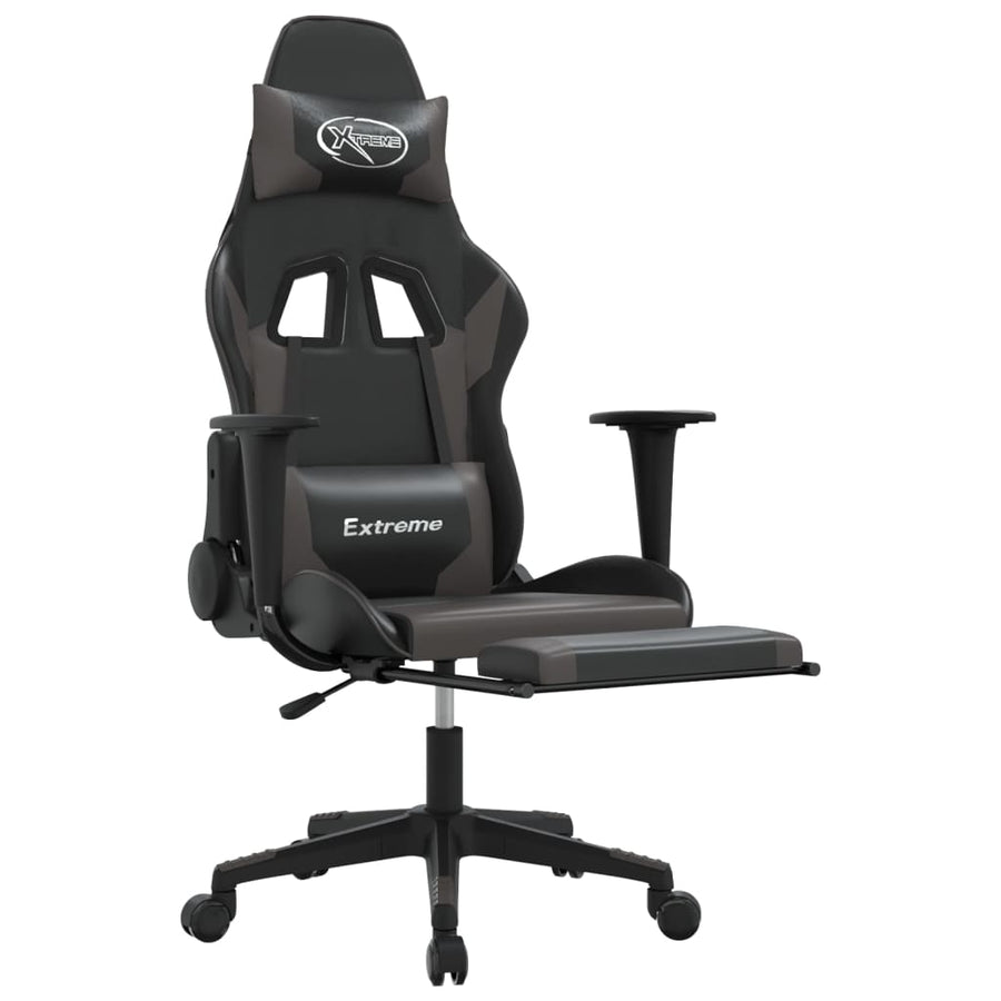 Massage gamestoel met voetensteun kunstleer zwart en grijs