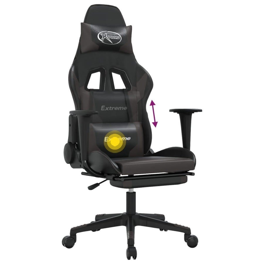 Massage gamestoel met voetensteun kunstleer zwart en grijs