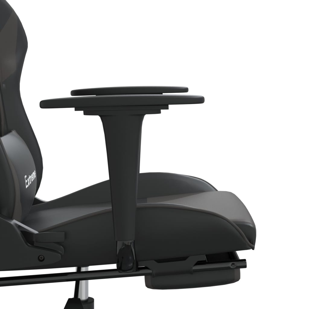 Massage gamestoel met voetensteun kunstleer zwart en grijs