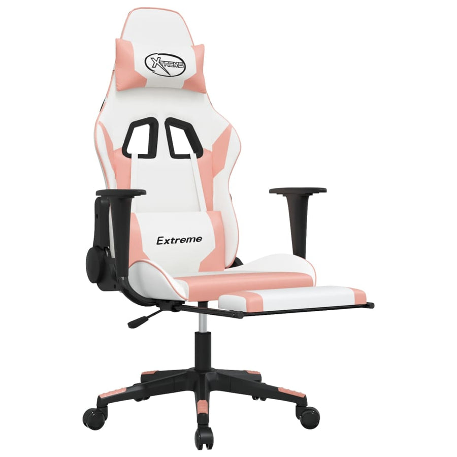 Massage gamestoel met voetensteun kunstleer wit en roze Wit en roze Met voetensteun