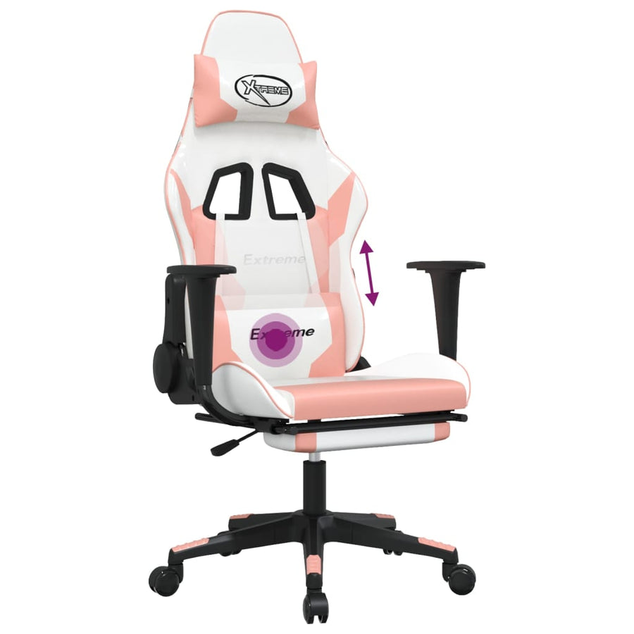 Massage gamestoel met voetensteun kunstleer wit en roze Wit en roze Met voetensteun