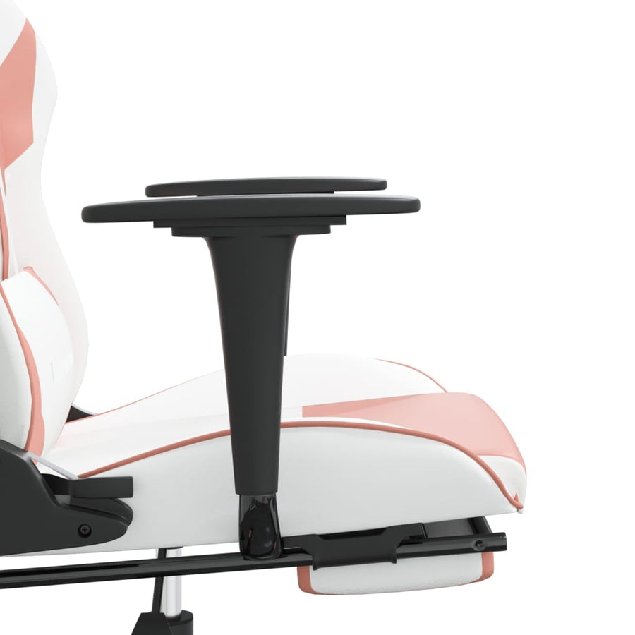 Massage gamestoel met voetensteun kunstleer wit en roze Wit en roze Met voetensteun