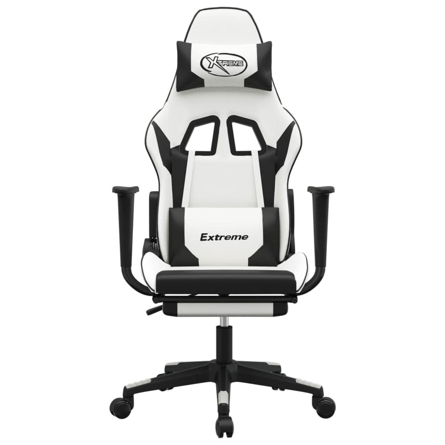 Massage gamestoel met voetensteun kunstleer wit en zwart